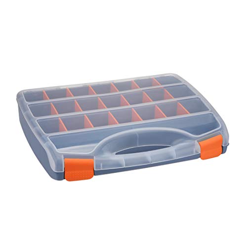 uxcell 15-inch Tool Box Plastic Tool Box with Tray and Organizers Includes Removable 23 Small Parts Boxes