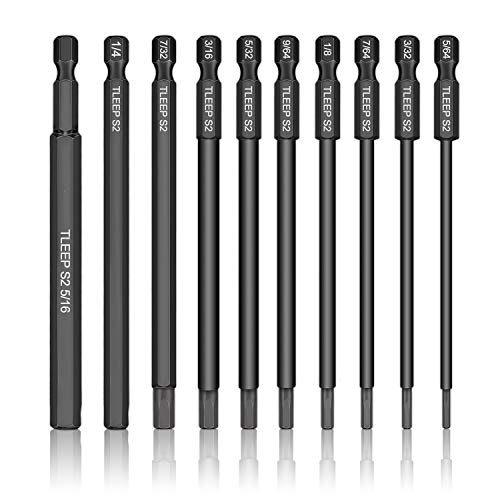 TLEEP 10 x 14 Inch Hex Head Allen Wrench Drill Bits 100mm wMagnetic Tips Screwdriver Socket Bit Set for Ikea Type FurnitureS2 Steel 564 inch to 516 inch