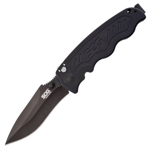 SOG Zoom Mini Assisted Folding Knife ZM1002-CP - Black TiNi 315 AUS-8 Straight Edge Blade 6061 T6 Aluminum Handle