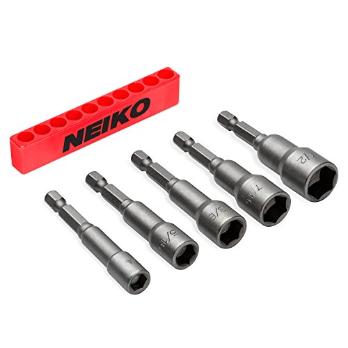 NEIKO 10066A 14 Hex Shank Magnetic Power Nut Driver Set  5 Piece  SAE  Sizes 14 to 12  CrV